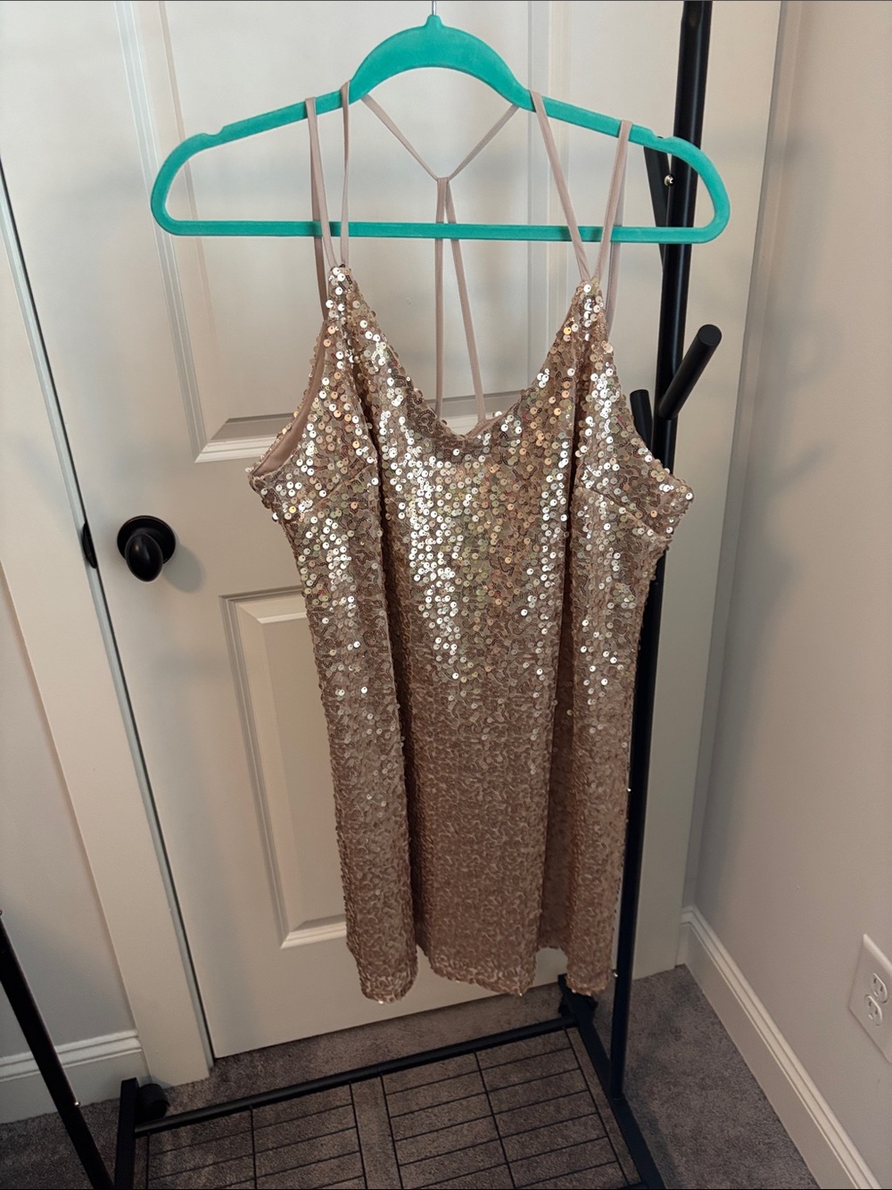 Xhilaration Gold Sequin Strappy Slip Mini Dress